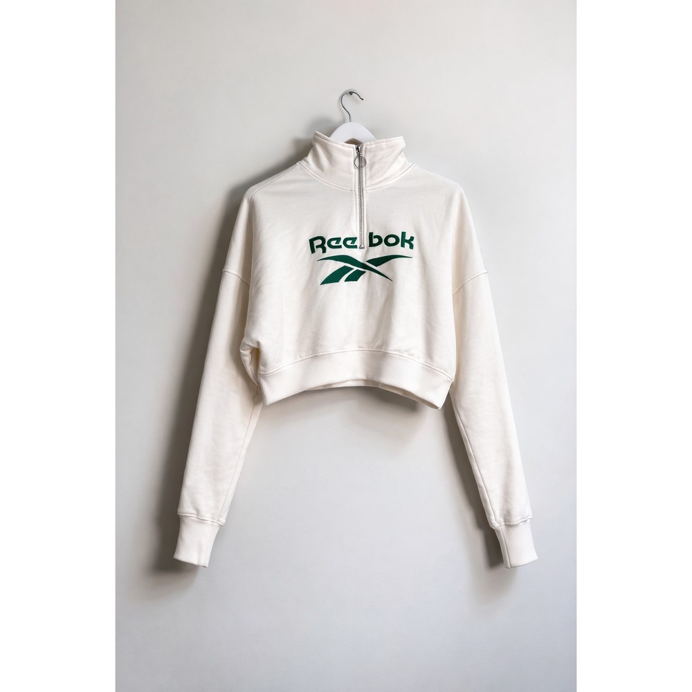 Reebok x Forever 21 Cropped Half-Zip Pullover Sweatshirt Chalk Cream Large